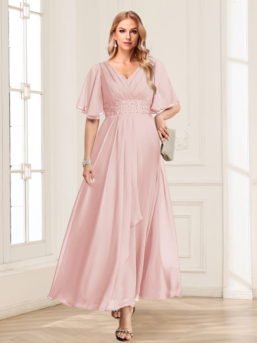 Una Maribel Pearl Pink back view mother of the bride dress