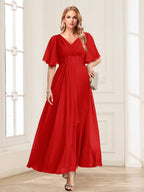 Una Maribel Red front view mother of the bride dress