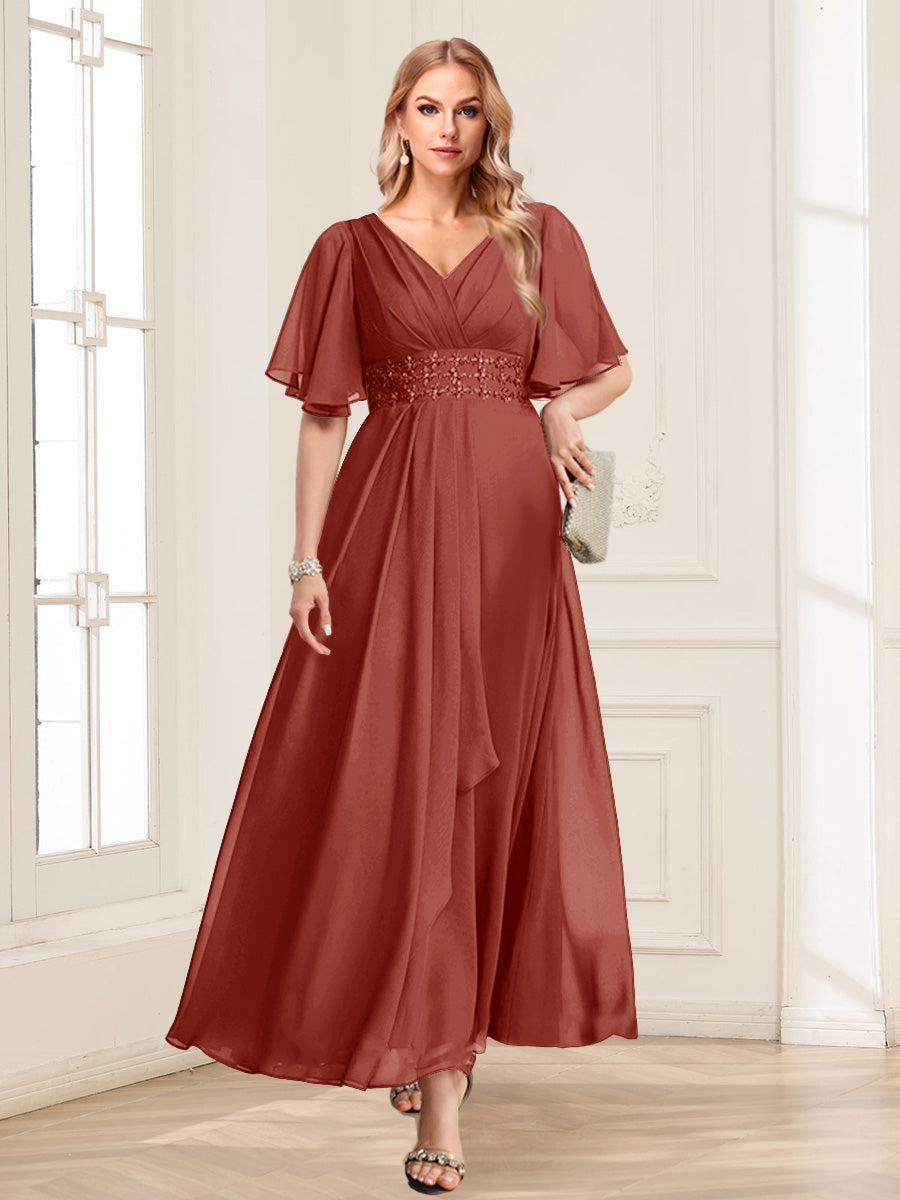 Una Maribel Rust front view mother of the bride dress