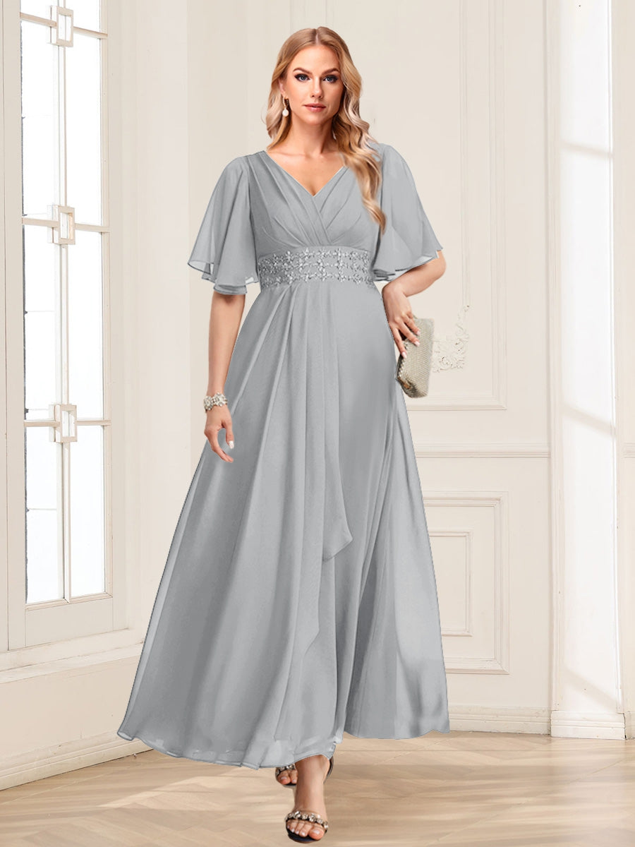 Adora Silver front view wedding guest dress