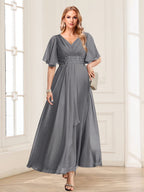 Una Maribel Steel Grey front view mother of the bride dress