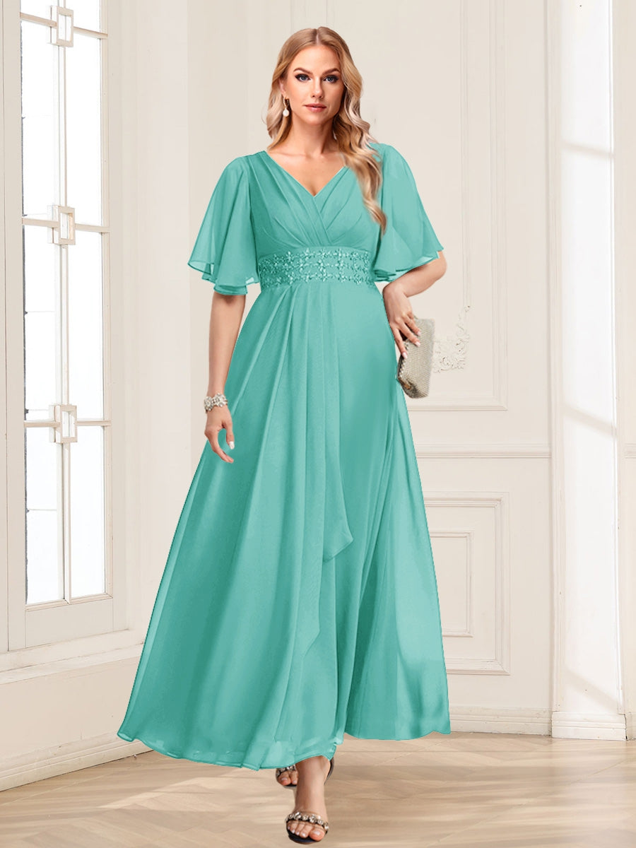 Una Maribel Pool Blue back view mother of the bride dress