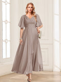 Adora Taupe front view wedding guest dress