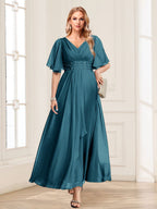 Una Maribel Teal front view mother of the bride dress