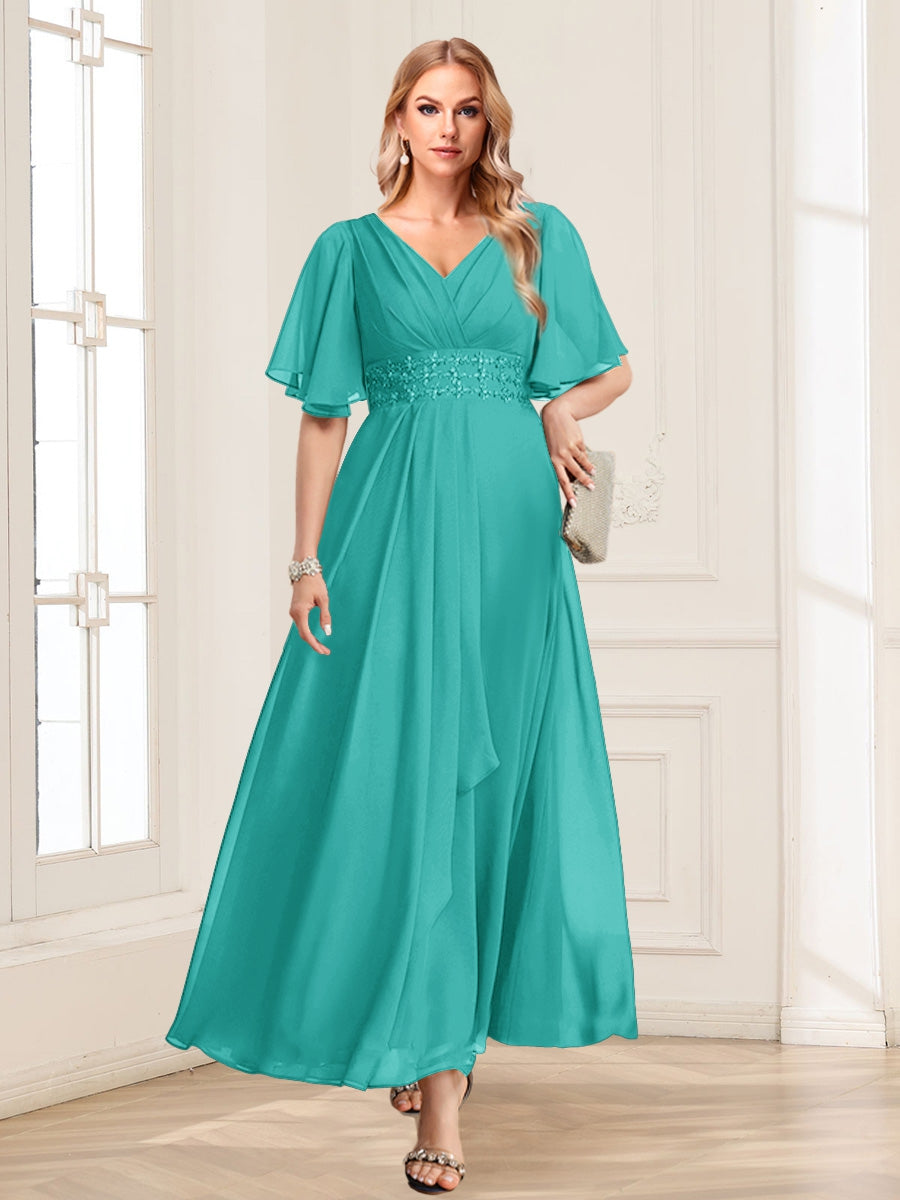 Una Maribel Turquoise back view mother of the bride dress