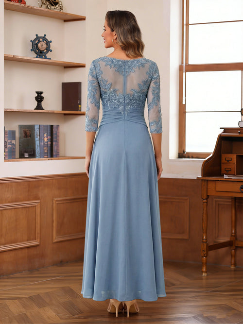 Anaelle dusty blue back view mother of the bride dress