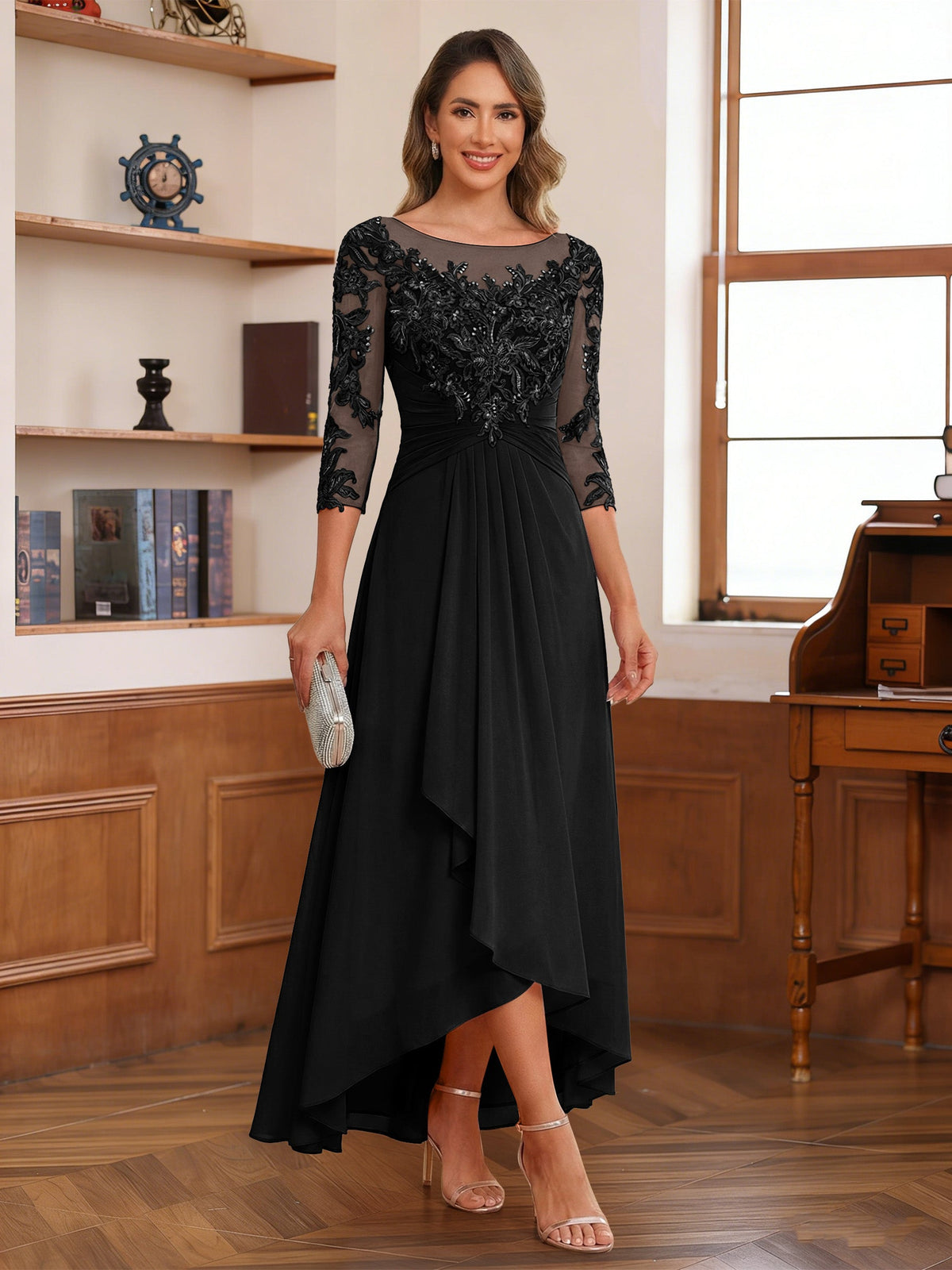 Anaelle black front view mother of the bride dress