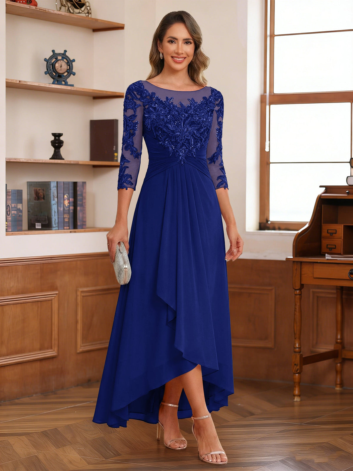 Anaelle royal blue front view mother of the bride dress
