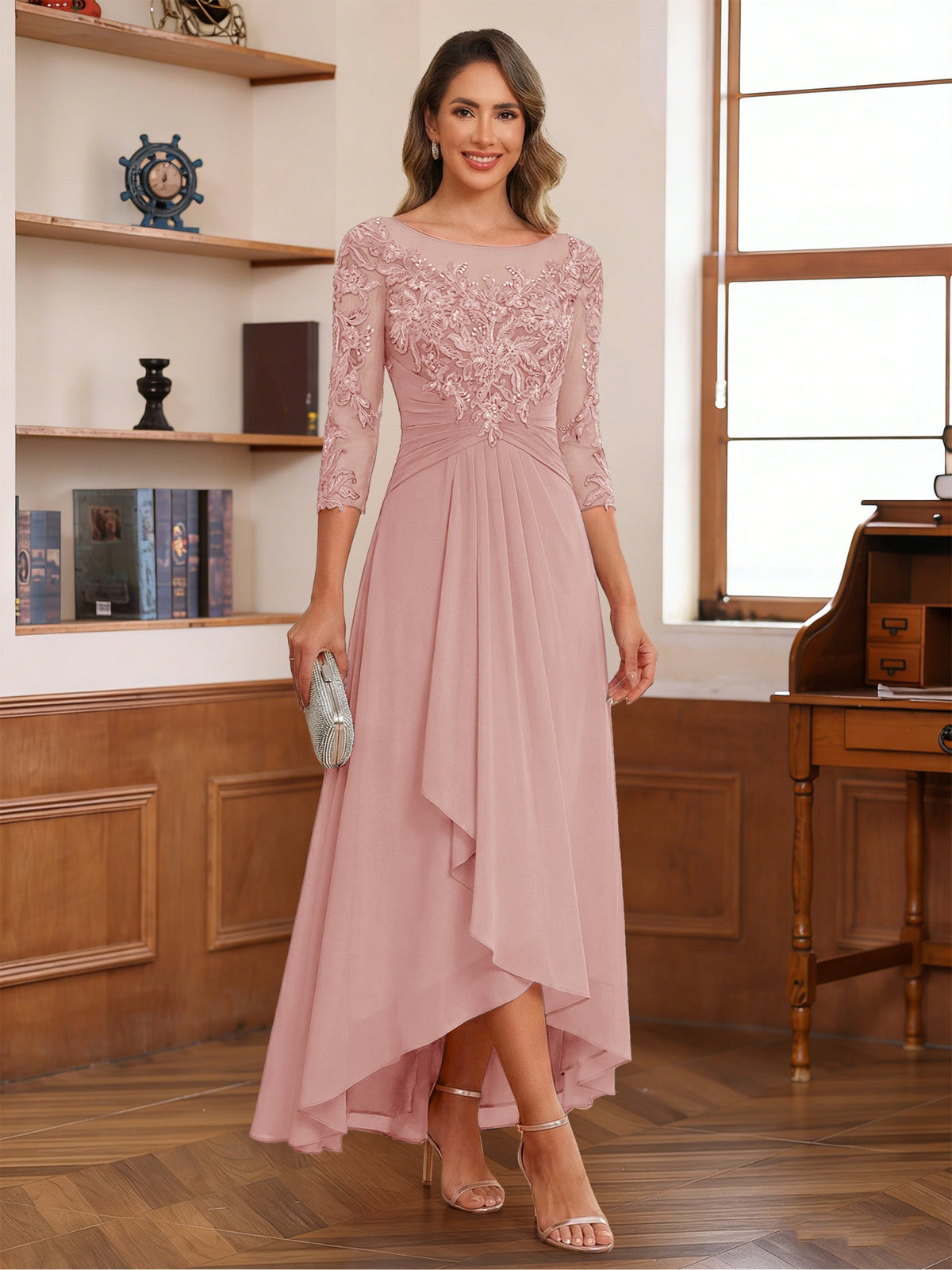 Anaelle dusty rose alternate front view 2 mother of the bride dress