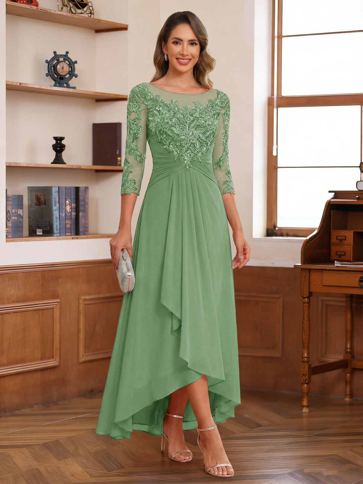 Anaelle sage green front view mother of the bride dress