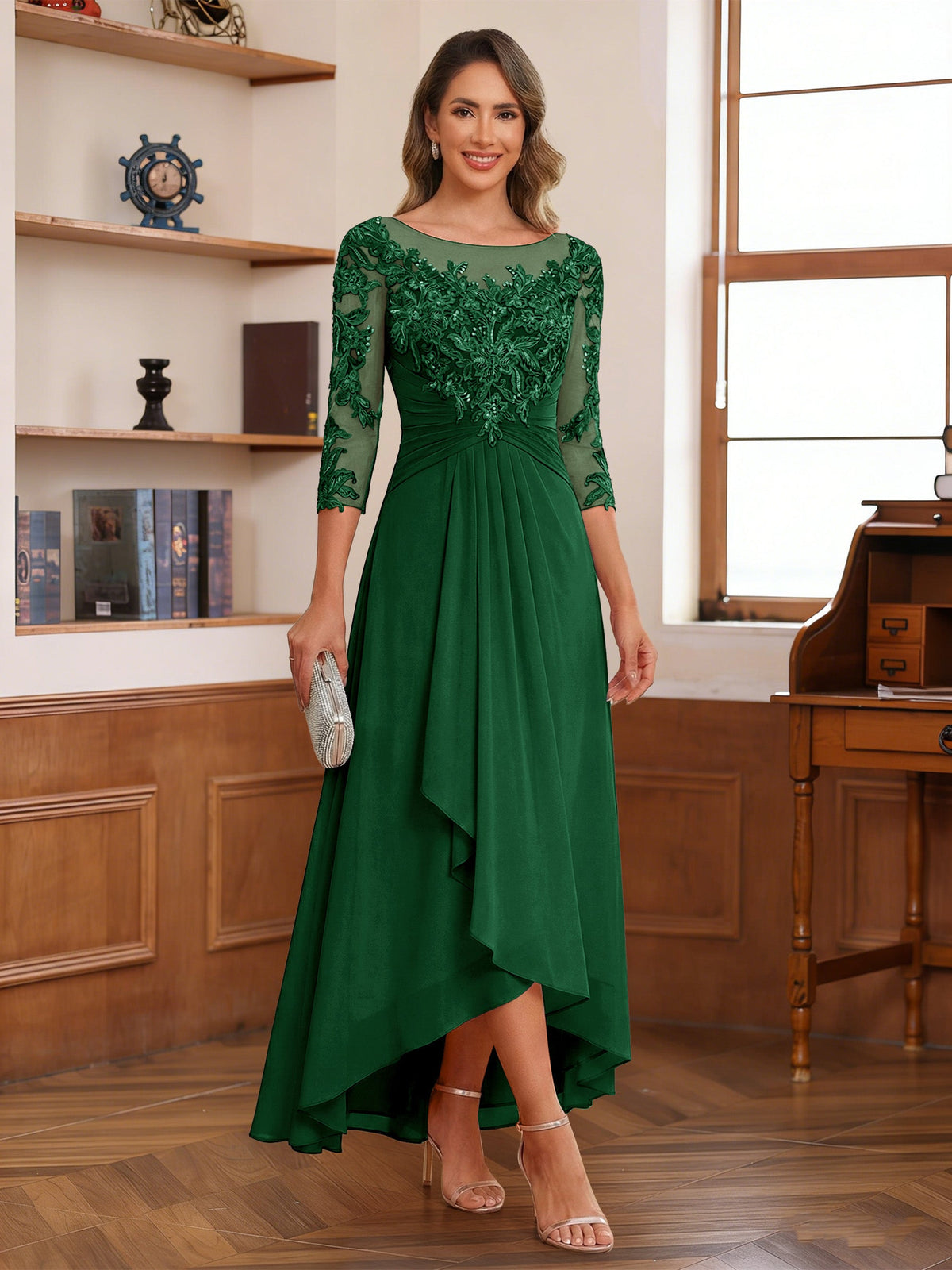 Anaelle emerald front view mother of the bride dress