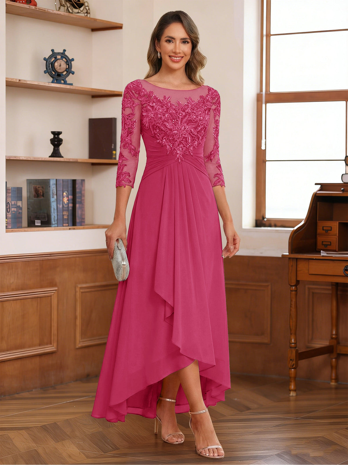 Anaelle fuchsia front view mother of the bride dress