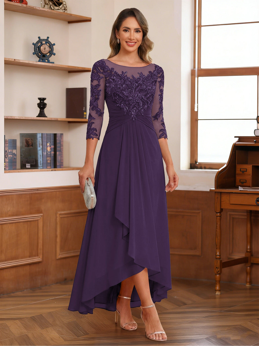 Anaelle grape front view mother of the bride dress