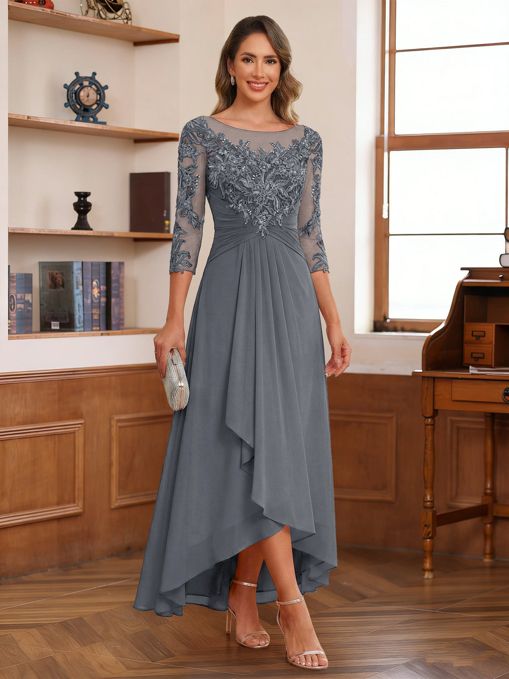 Anaelle grey front view mother of the bride dress