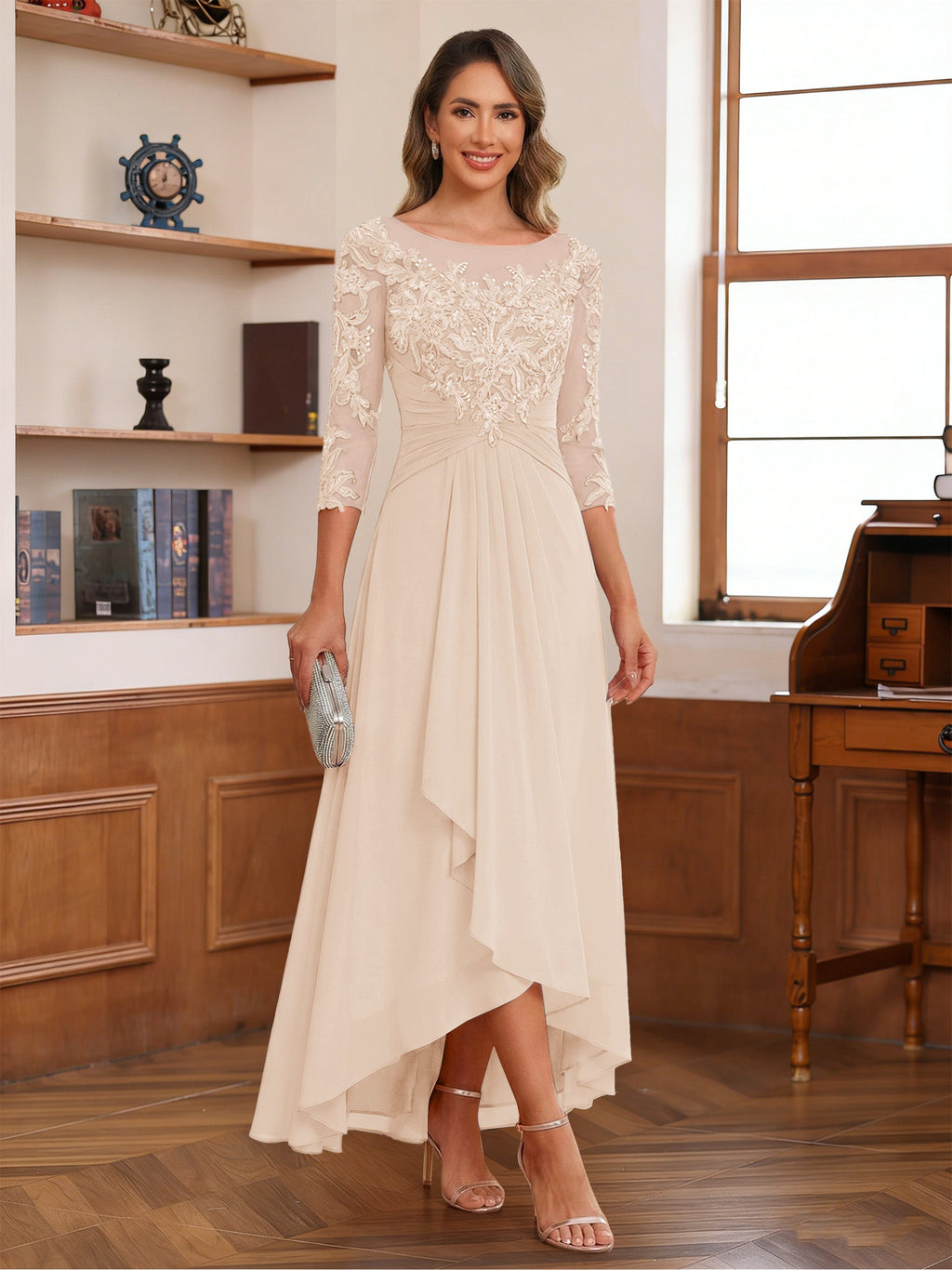 Anaelle champagne alternate front view 2 mother of the bride dress