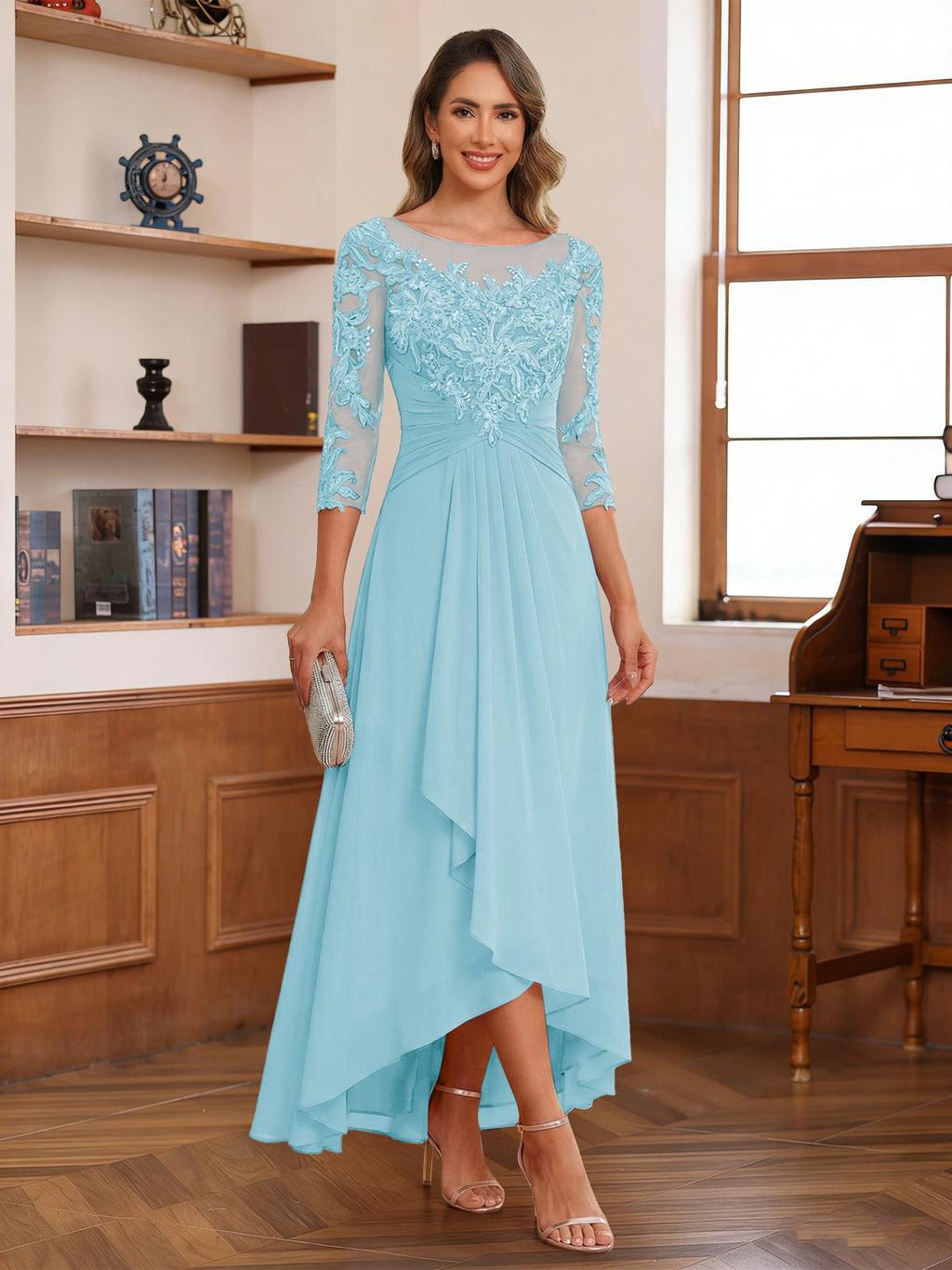 Anaelle sky blue alternate front view 2 mother of the bride dress