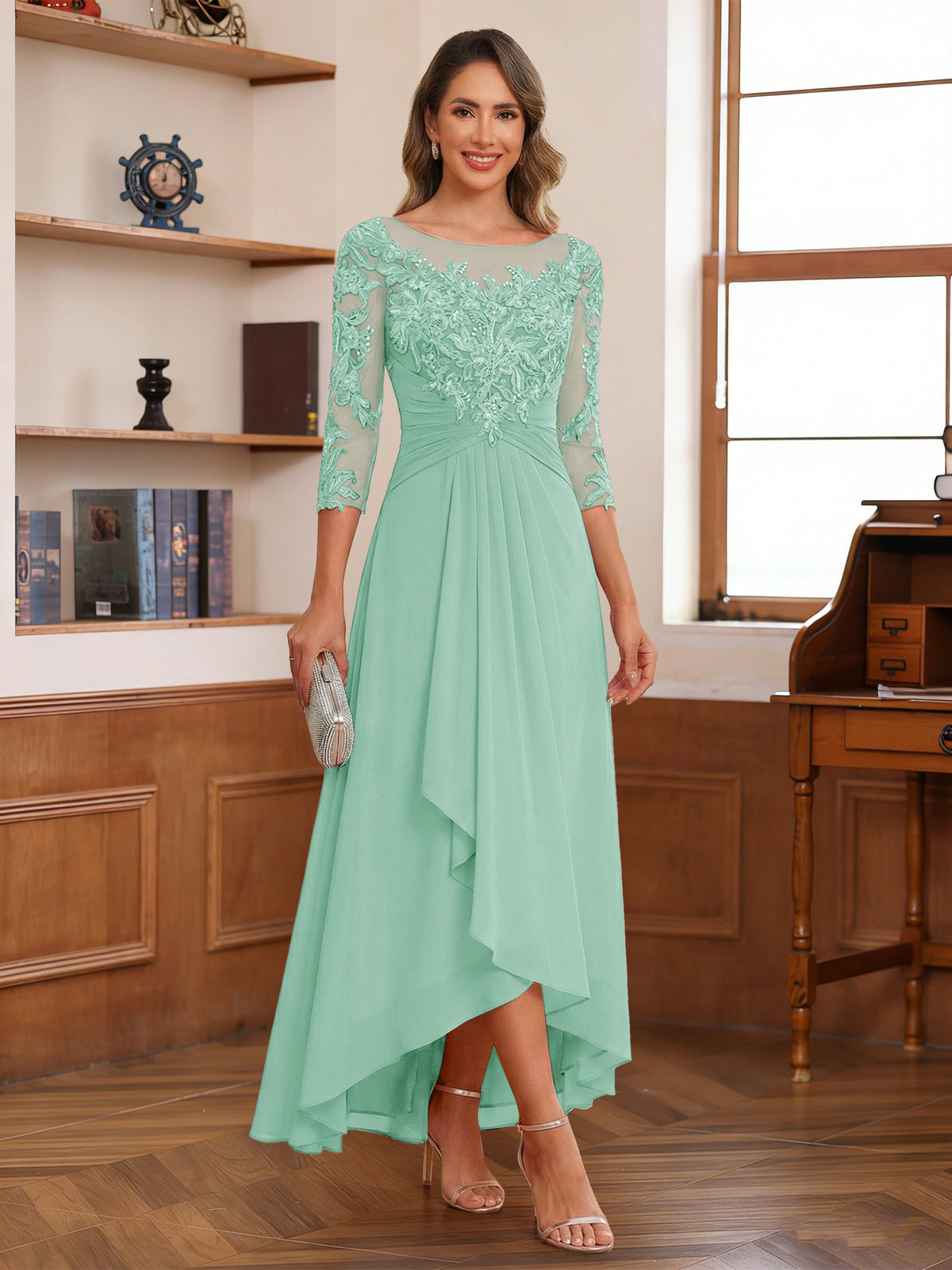 Anaelle mint green front view mother of the bride dress
