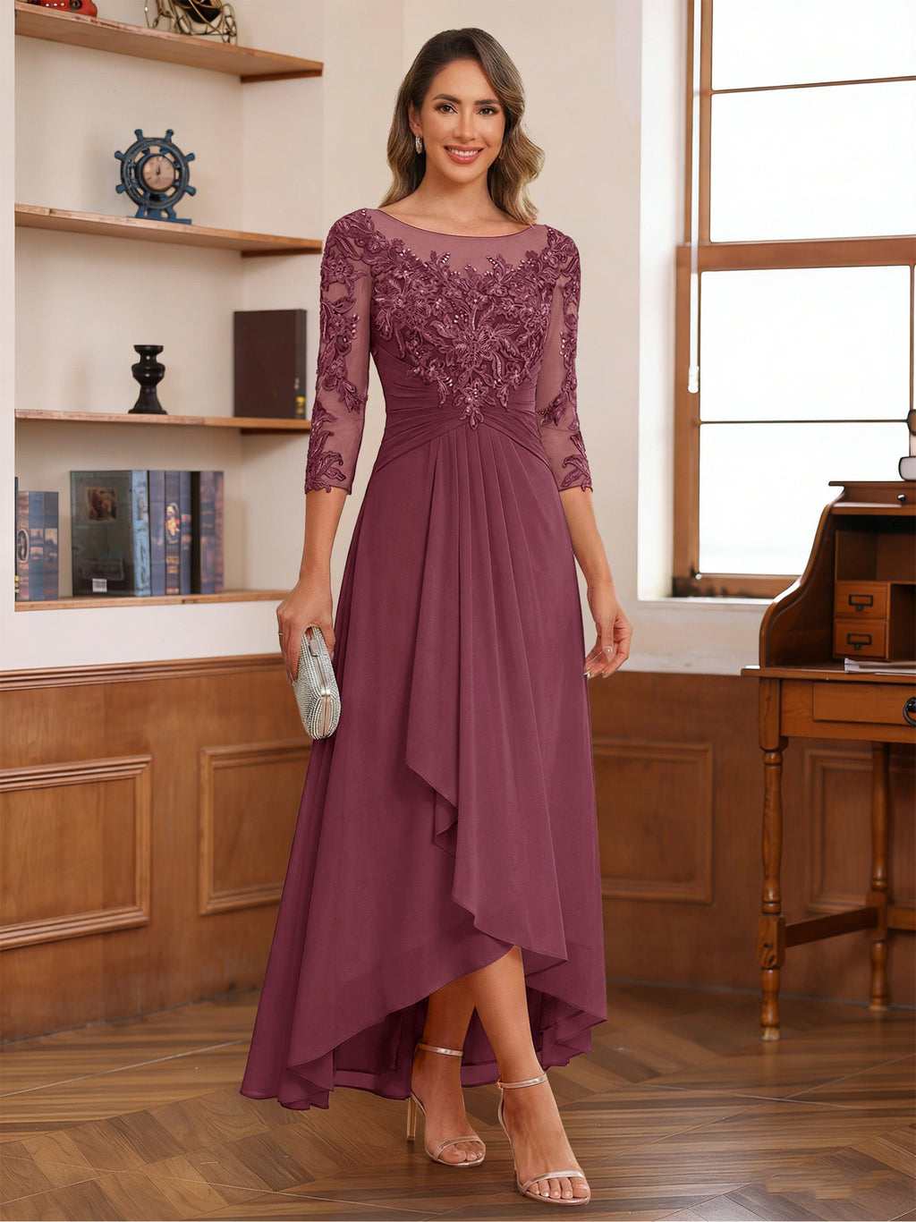 Anaelle plum front view mother of the bride dress