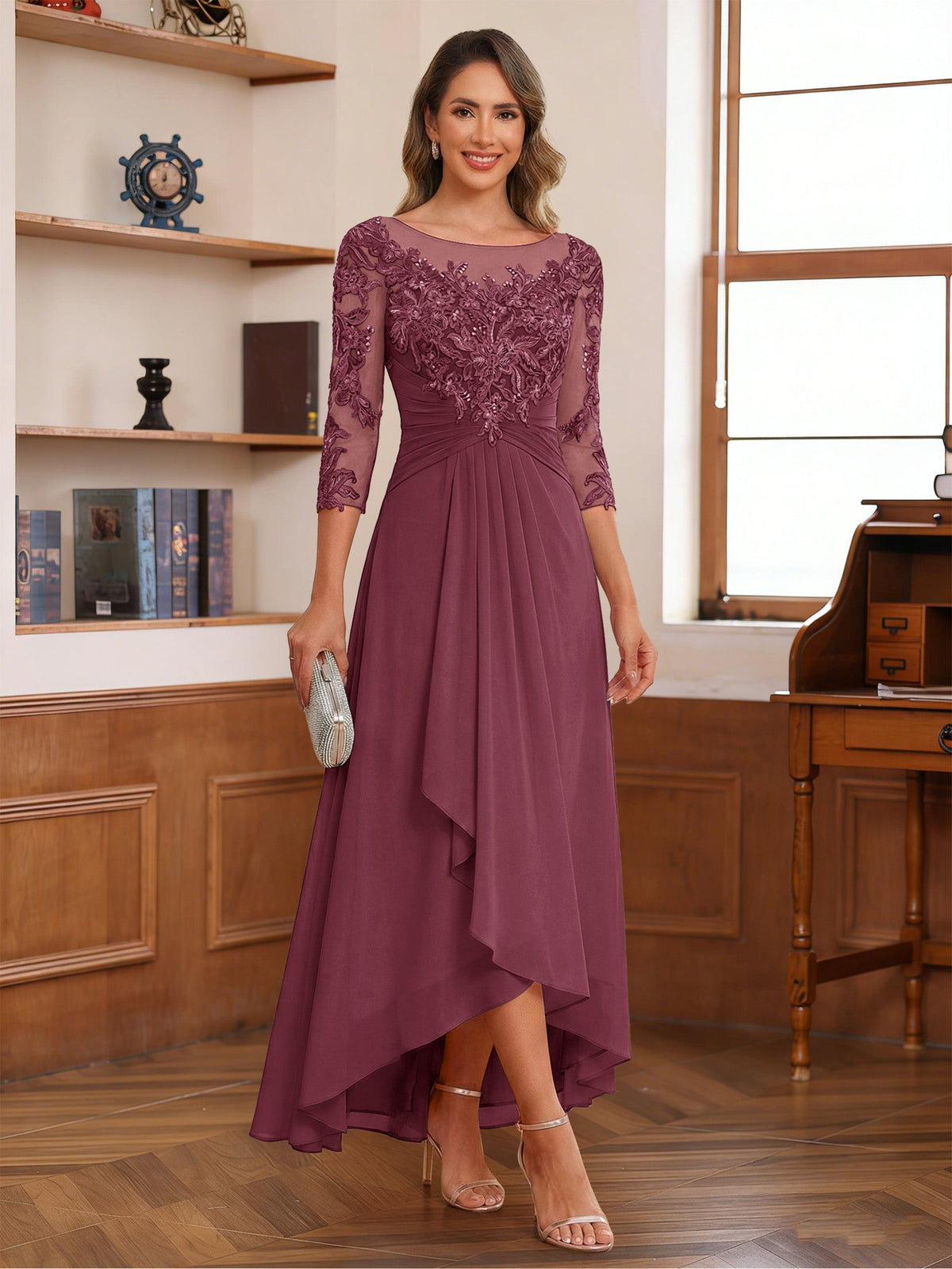 Anaelle plum front view mother of the bride dress