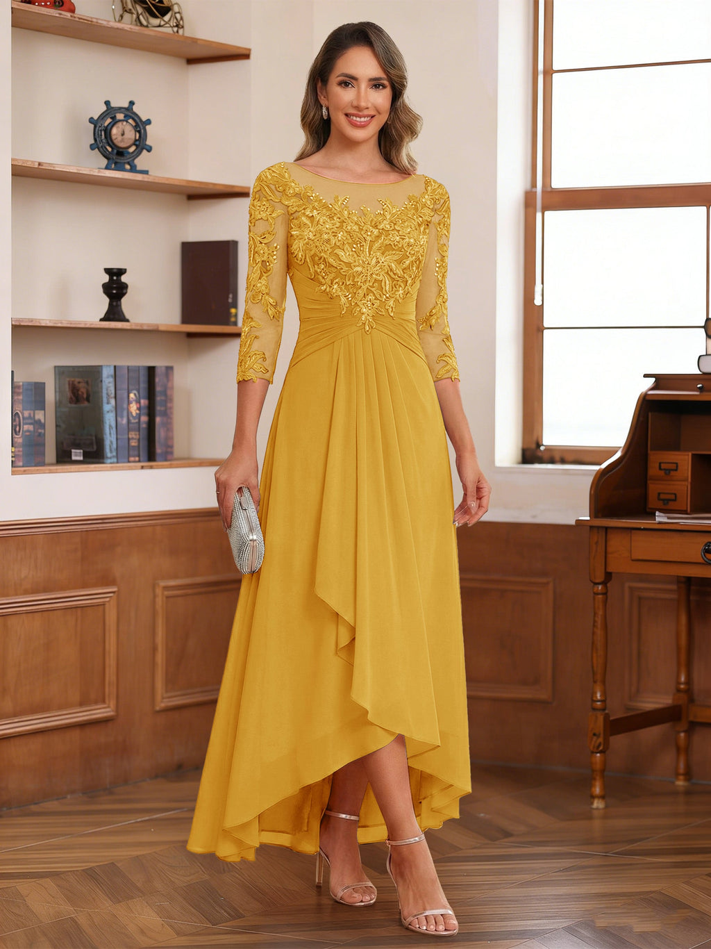 Anaelle gold alternate front view 2 mother of the bride dress