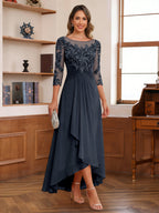 Anaelle navy blue front view mother of the bride dress