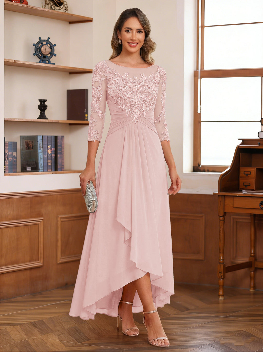 Anaelle pearl pink alternate front view 2 mother of the bride dress