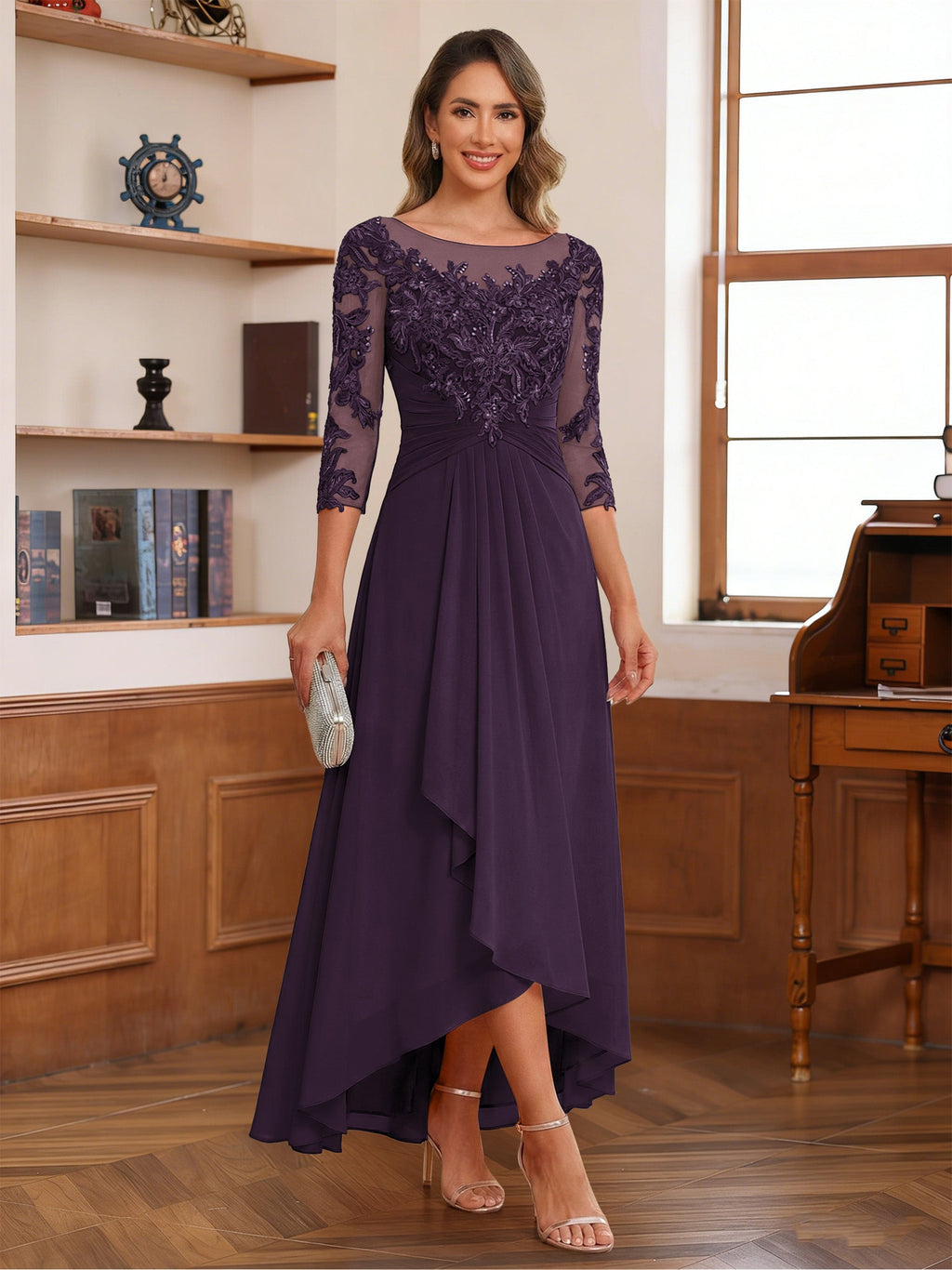 Anaelle plum alternate front view 2 mother of the bride dress