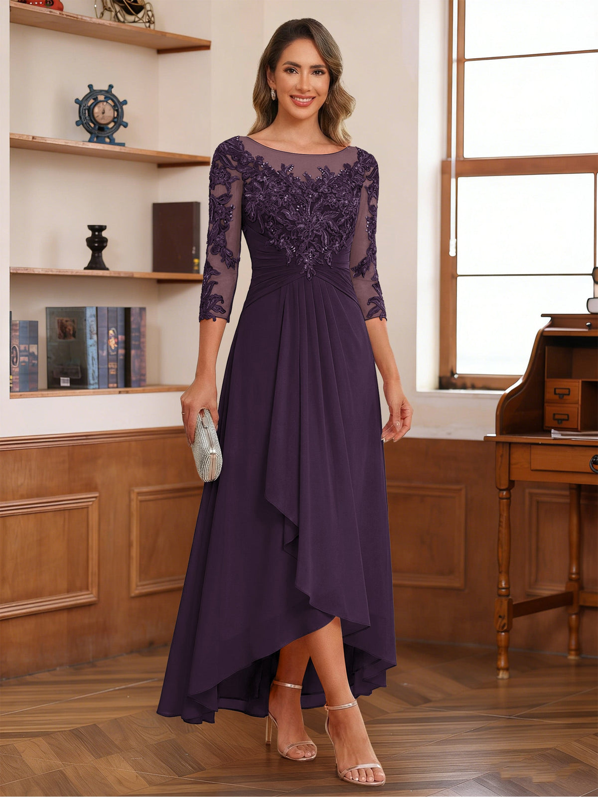 Anaelle plum alternate front view 2 mother of the bride dress
