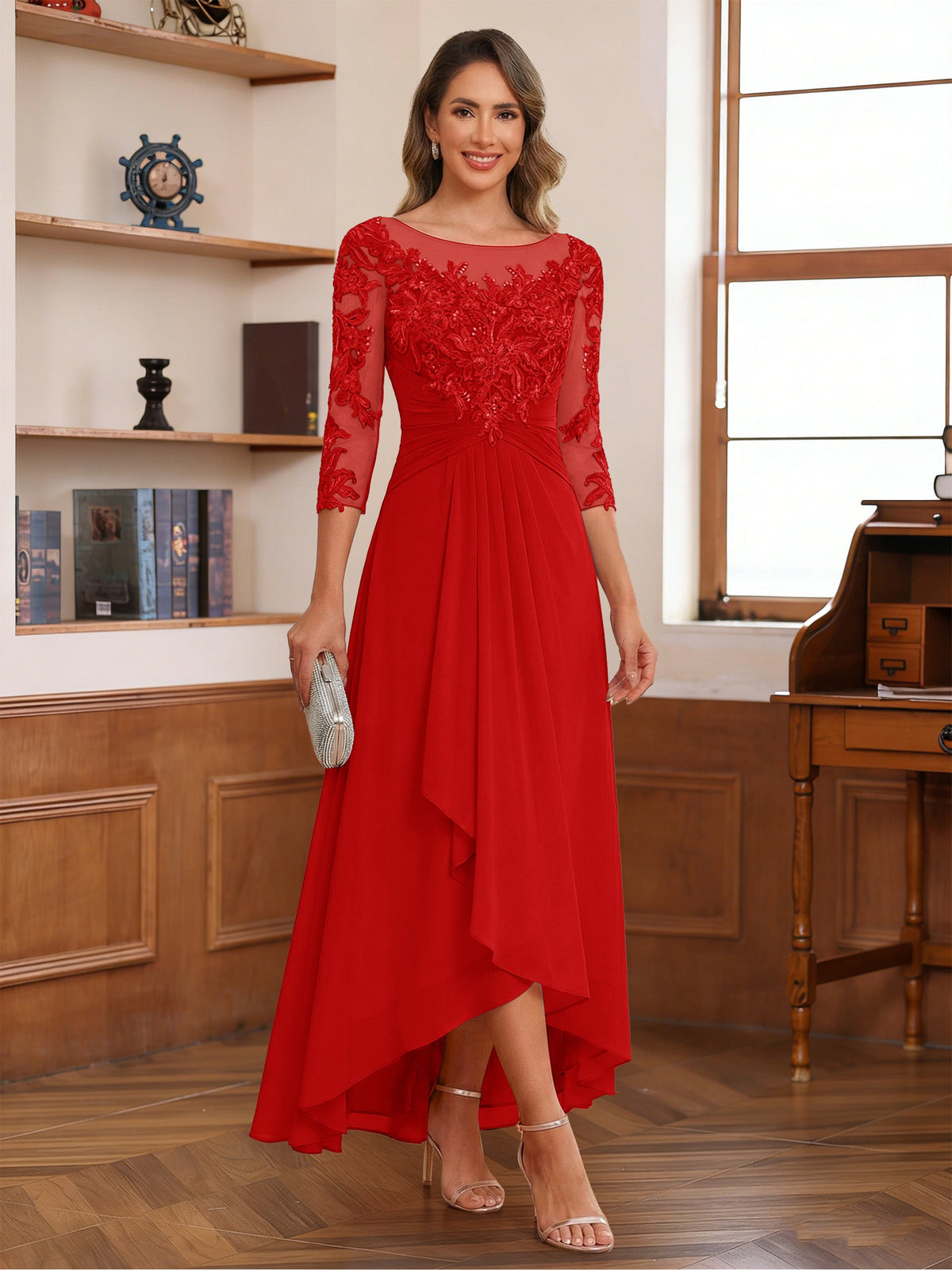 Anaelle red front view mother of the bride dress