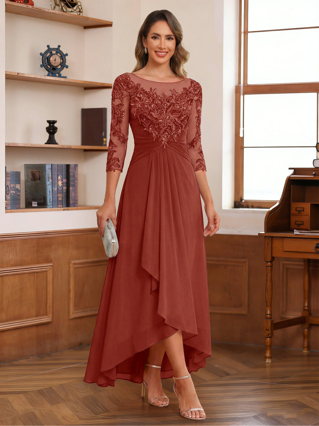 Anaelle rust front view mother of the bride dress