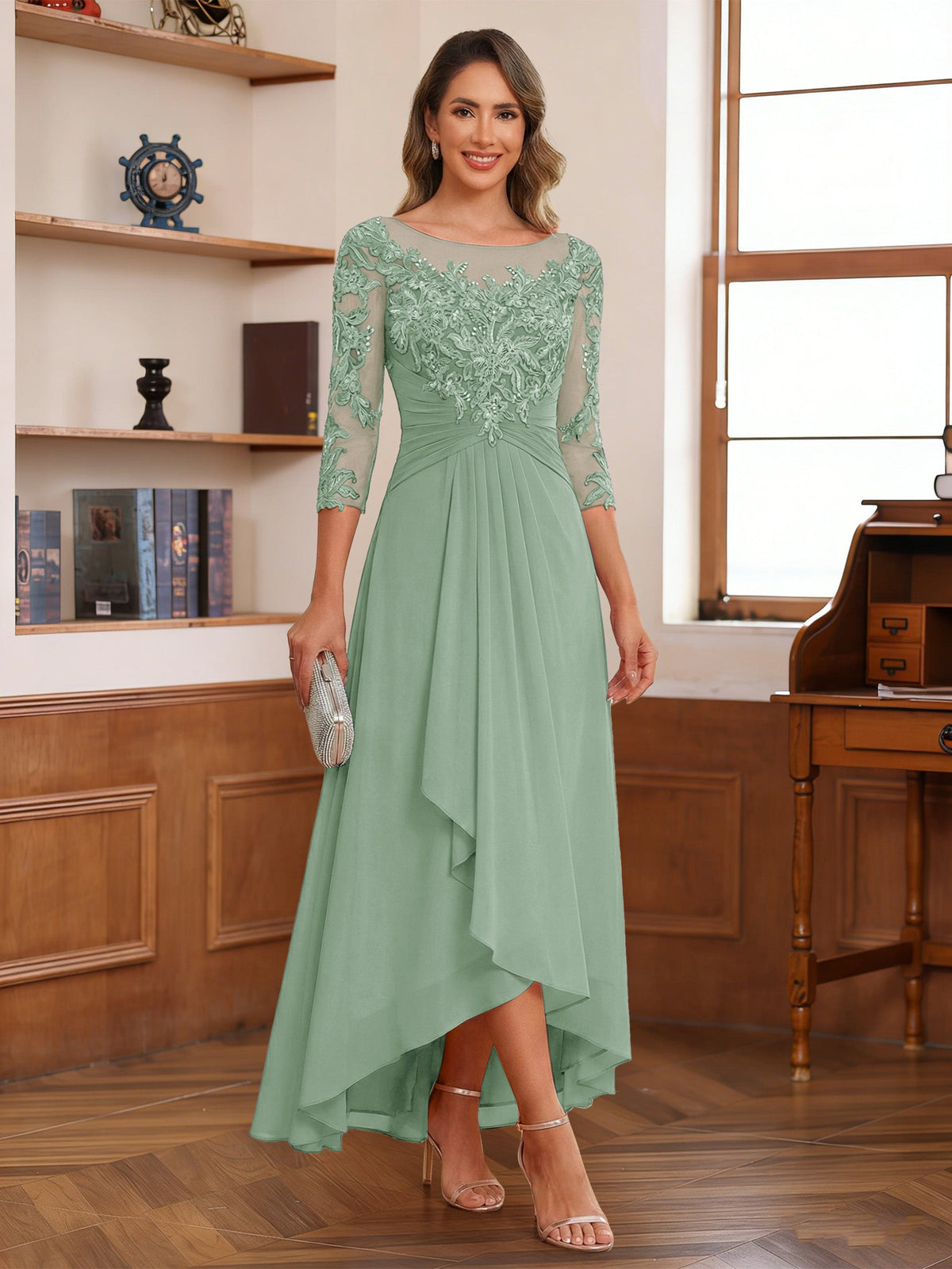 Anaelle sage green alternate front view 2 mother of the bride dress