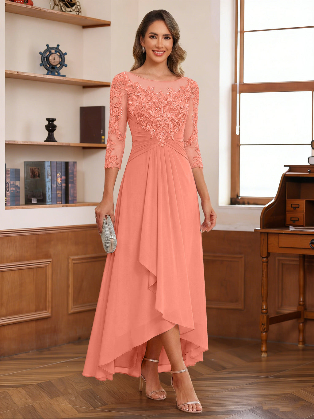 Anaelle coral alternate front view 2 mother of the bride dress