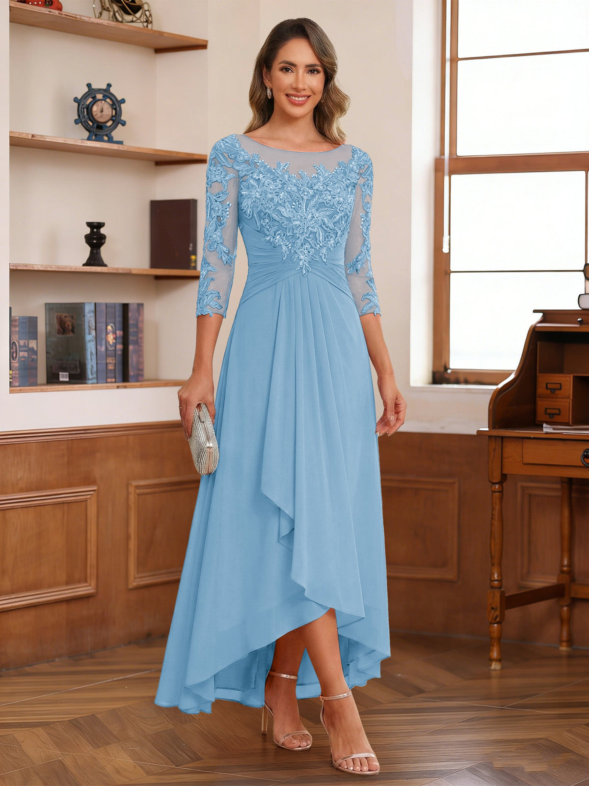 Anaelle sky blue alternate front view 3 mother of the bride dress