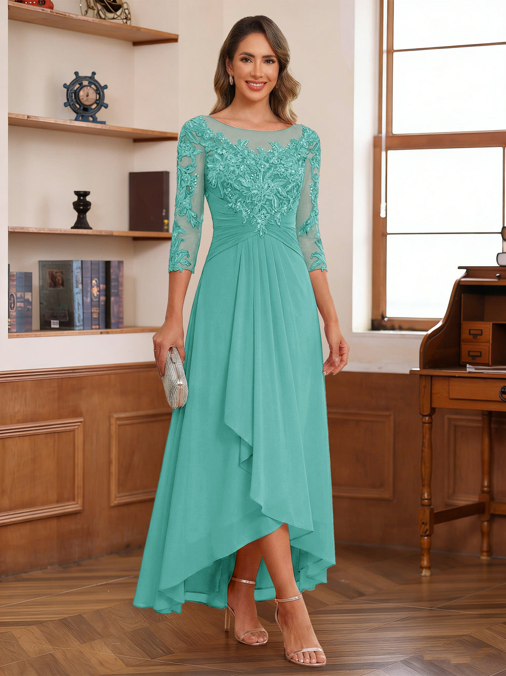 Anaelle pool blue alternate front view 3 mother of the bride dress