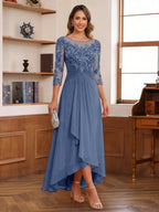 Anaelle steel blue front view mother of the bride dress