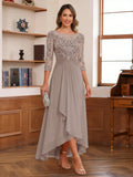 Anaelle taupe front view mother of the bride dress