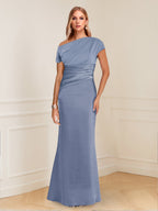 Nadia Elise Steel Blue front view mother of the bride dress