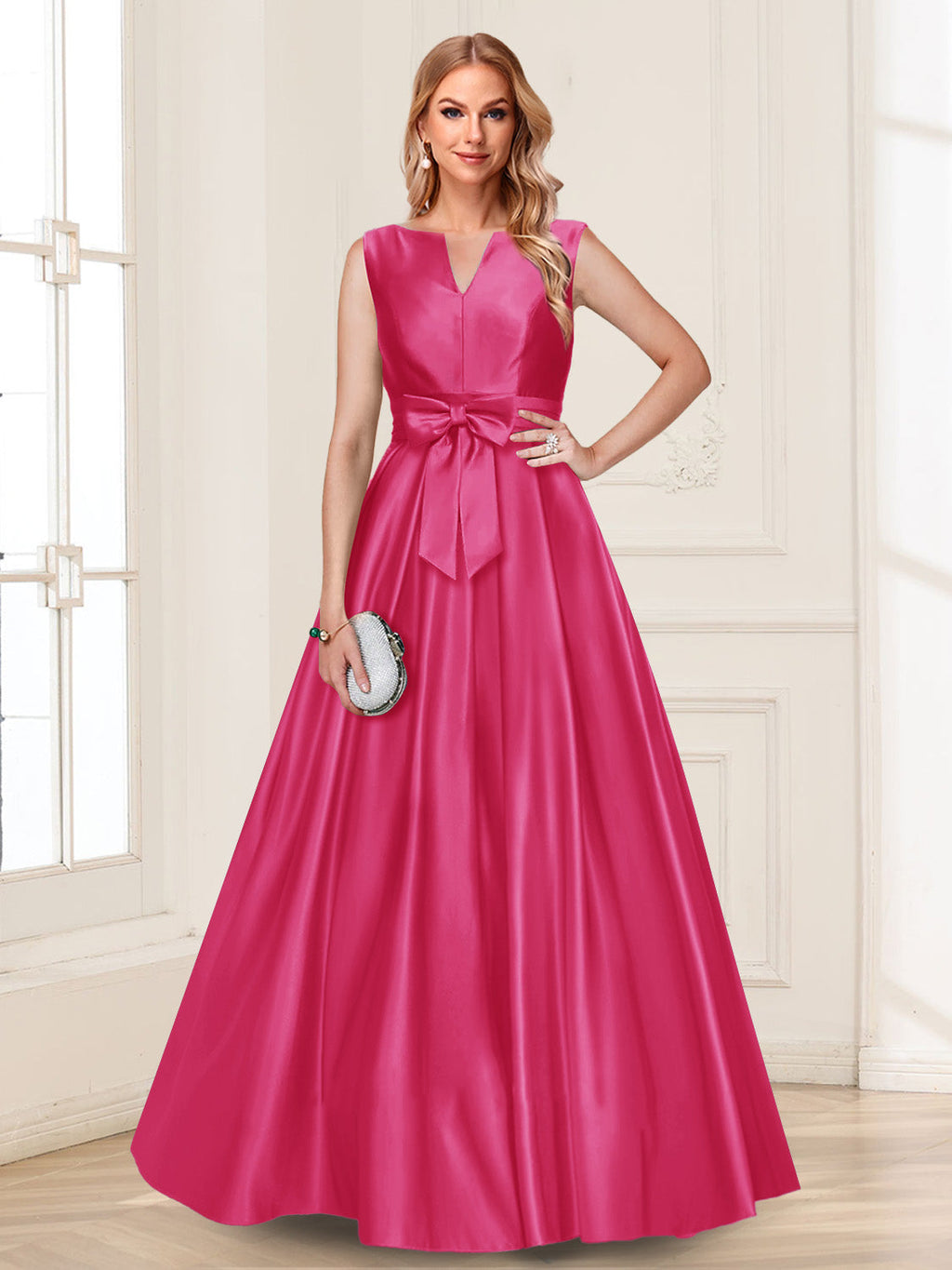 Gina Mae Fuchsia front view mother of the bride dress