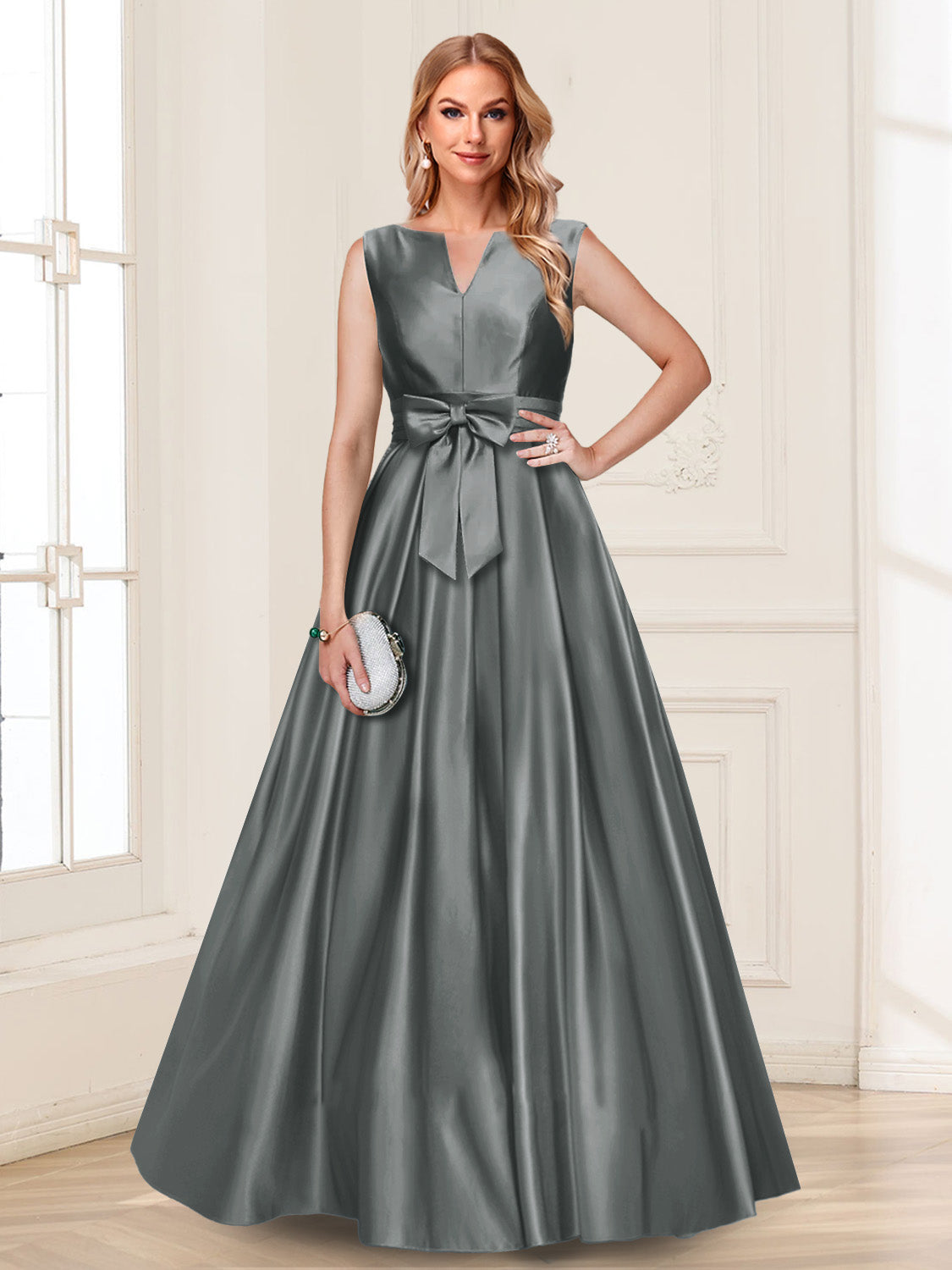 Gina Mae Grey front view mother of the bride dress