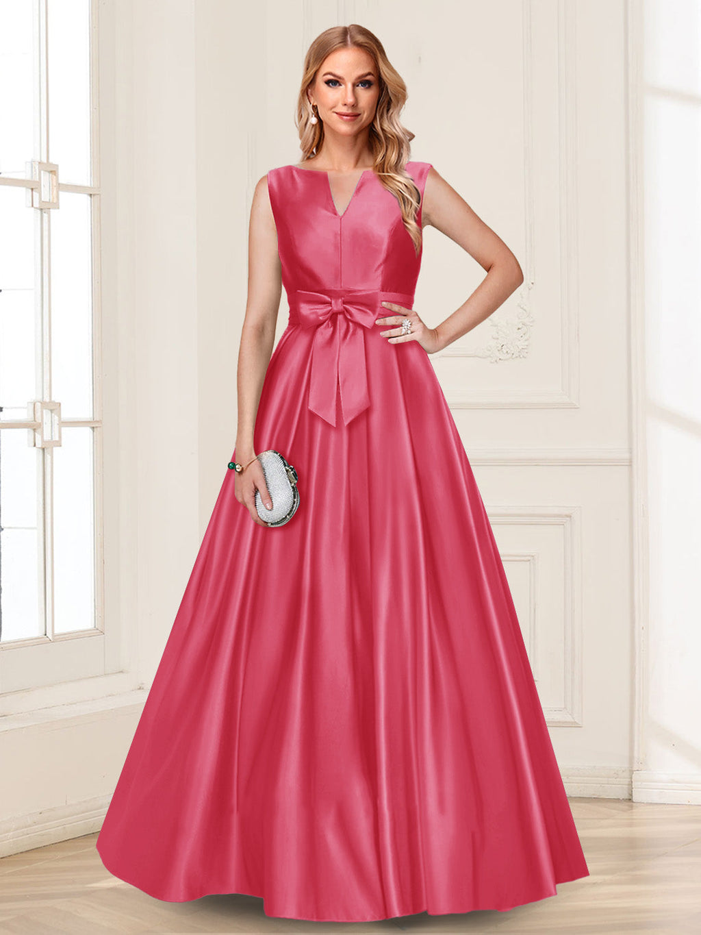 Gina Mae Hot Pink front view mother of the bride dress