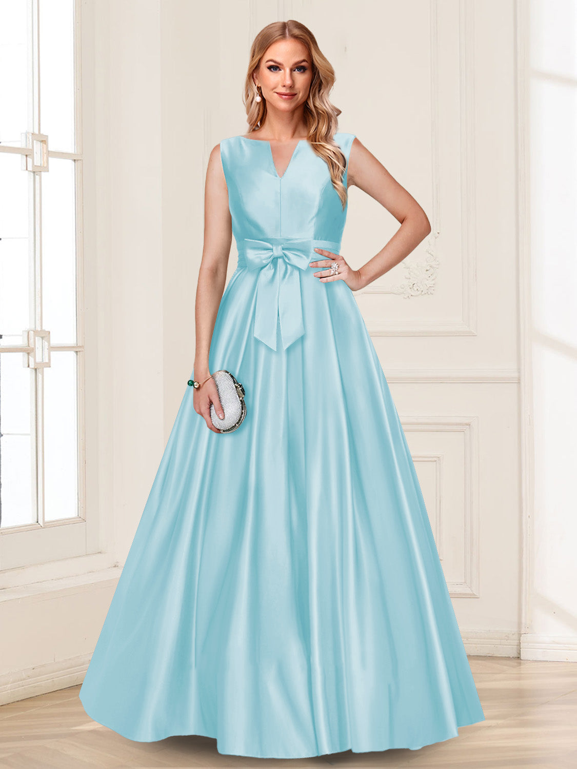 Gina Mae Sky Blue front view mother of the bride dress