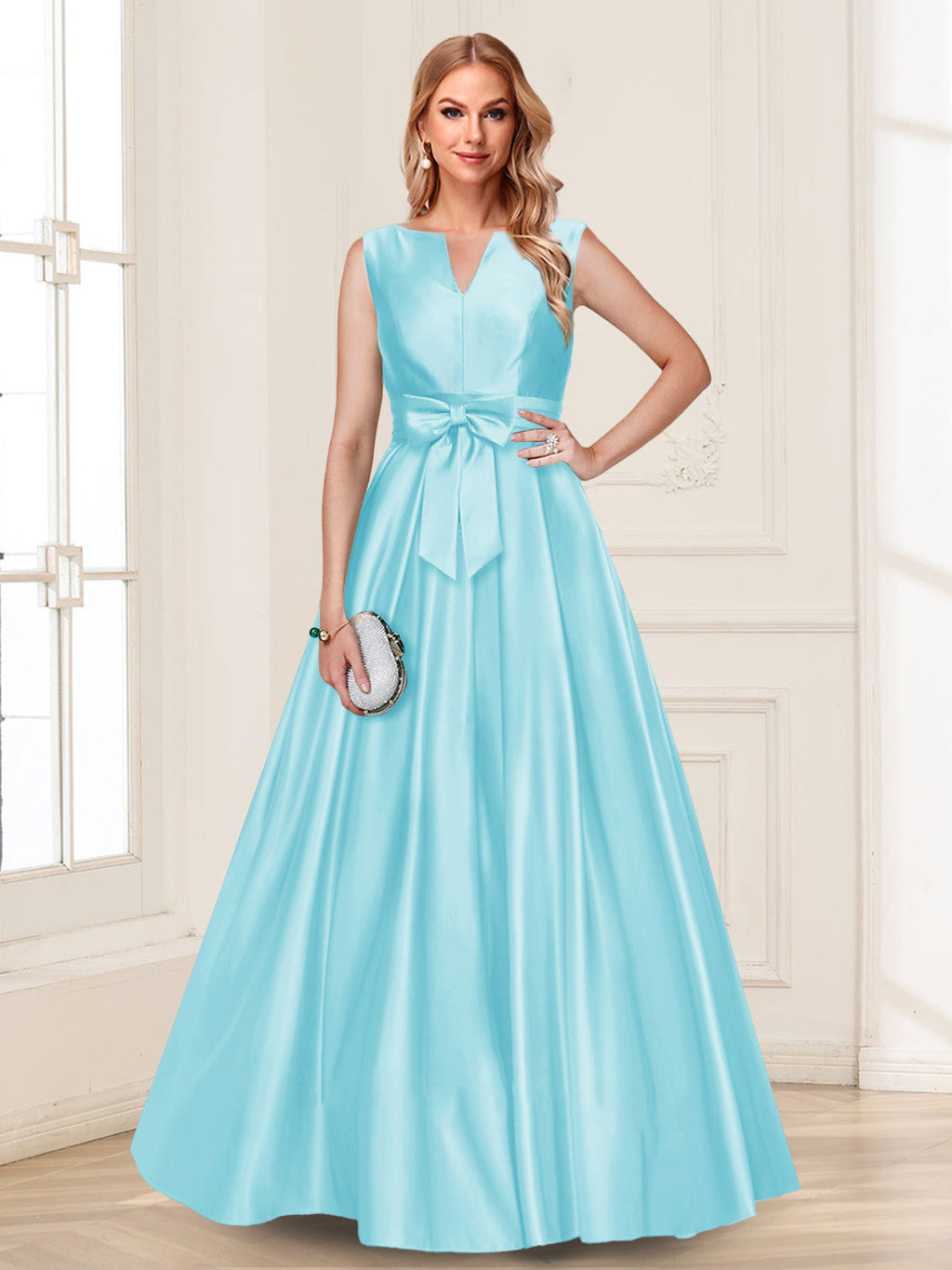 Gina Mae Sky Blue back view mother of the bride dress