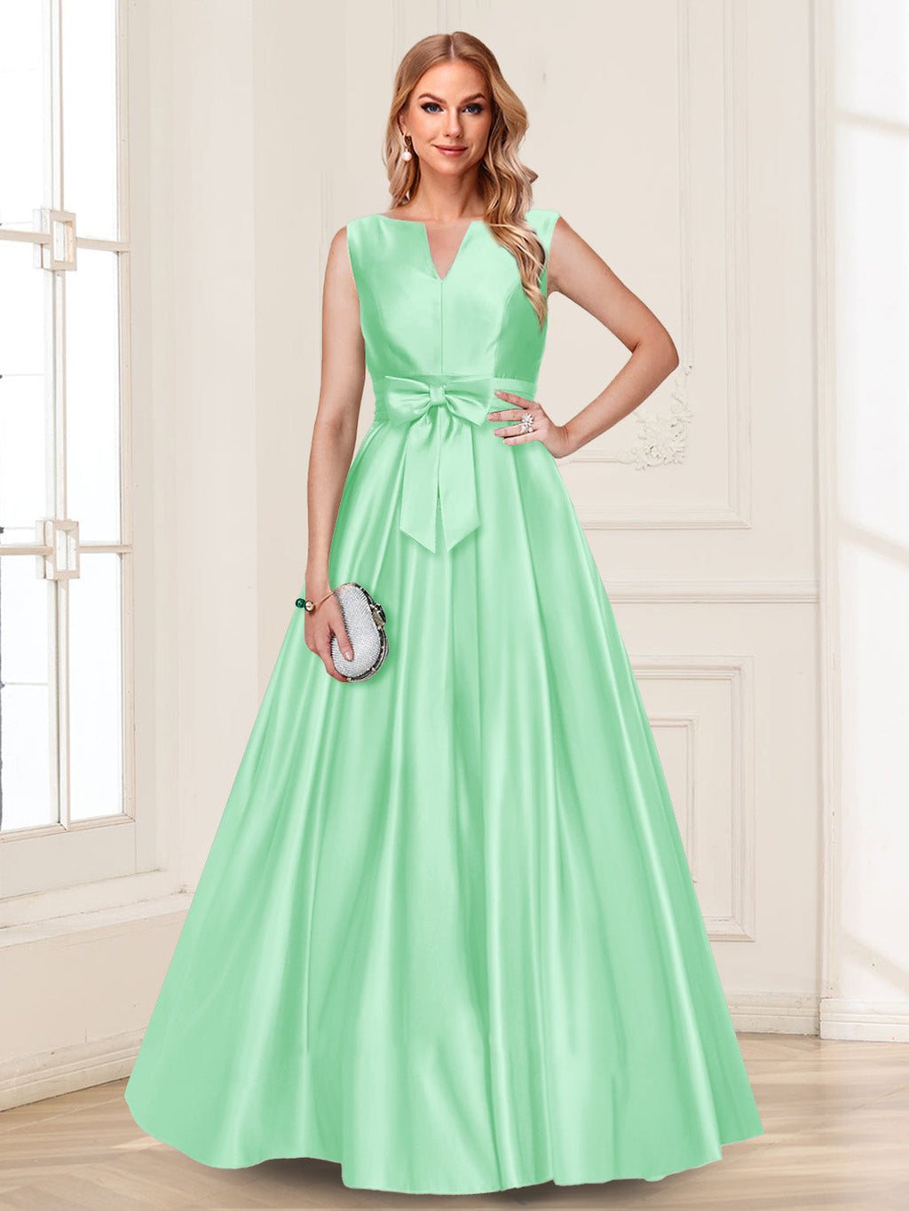 Gina Mae Pool Blue front view mother of the bride dress