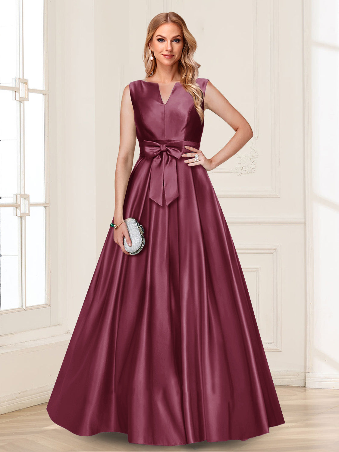 Gina Mae Plum front view mother of the bride dress