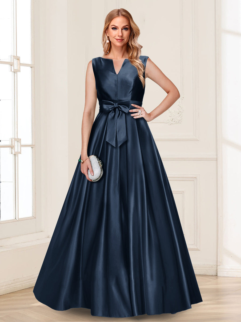Gina Mae Navy Blue front view mother of the bride dress