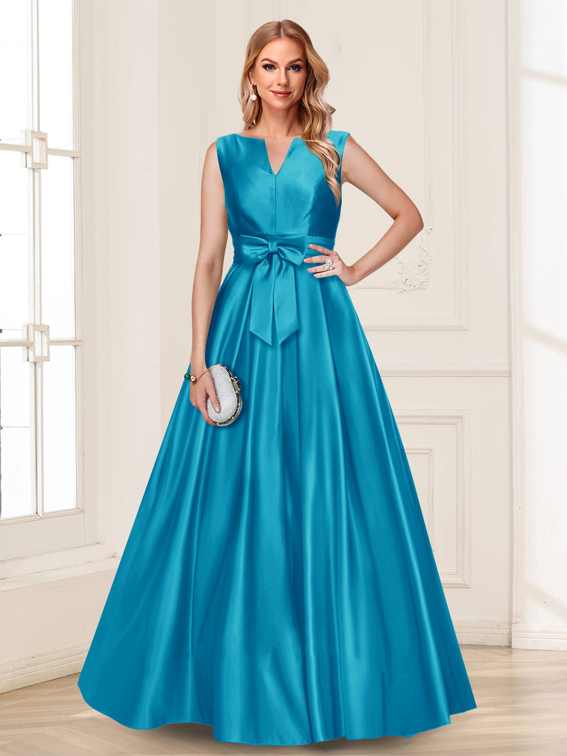 Gina Mae Ocean Blue front view mother of the bride dress