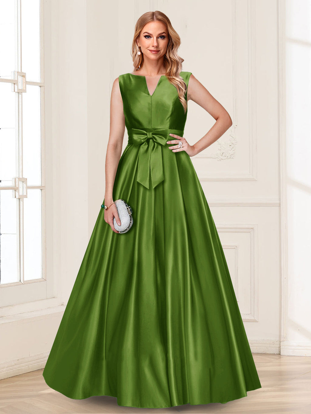 Gina Mae Olive Green front view mother of the bride dress