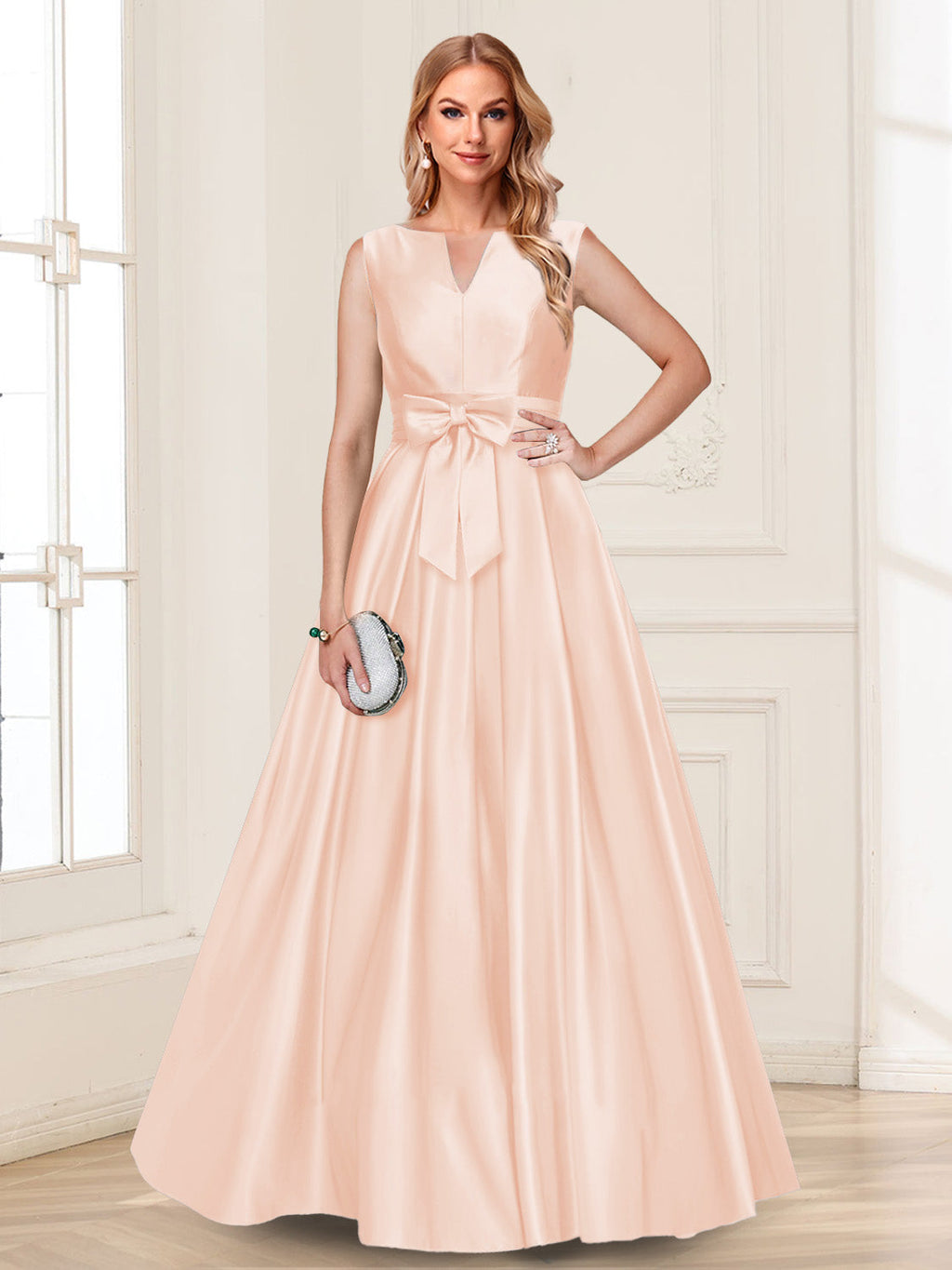 Gina Mae Peach front view mother of the bride dress