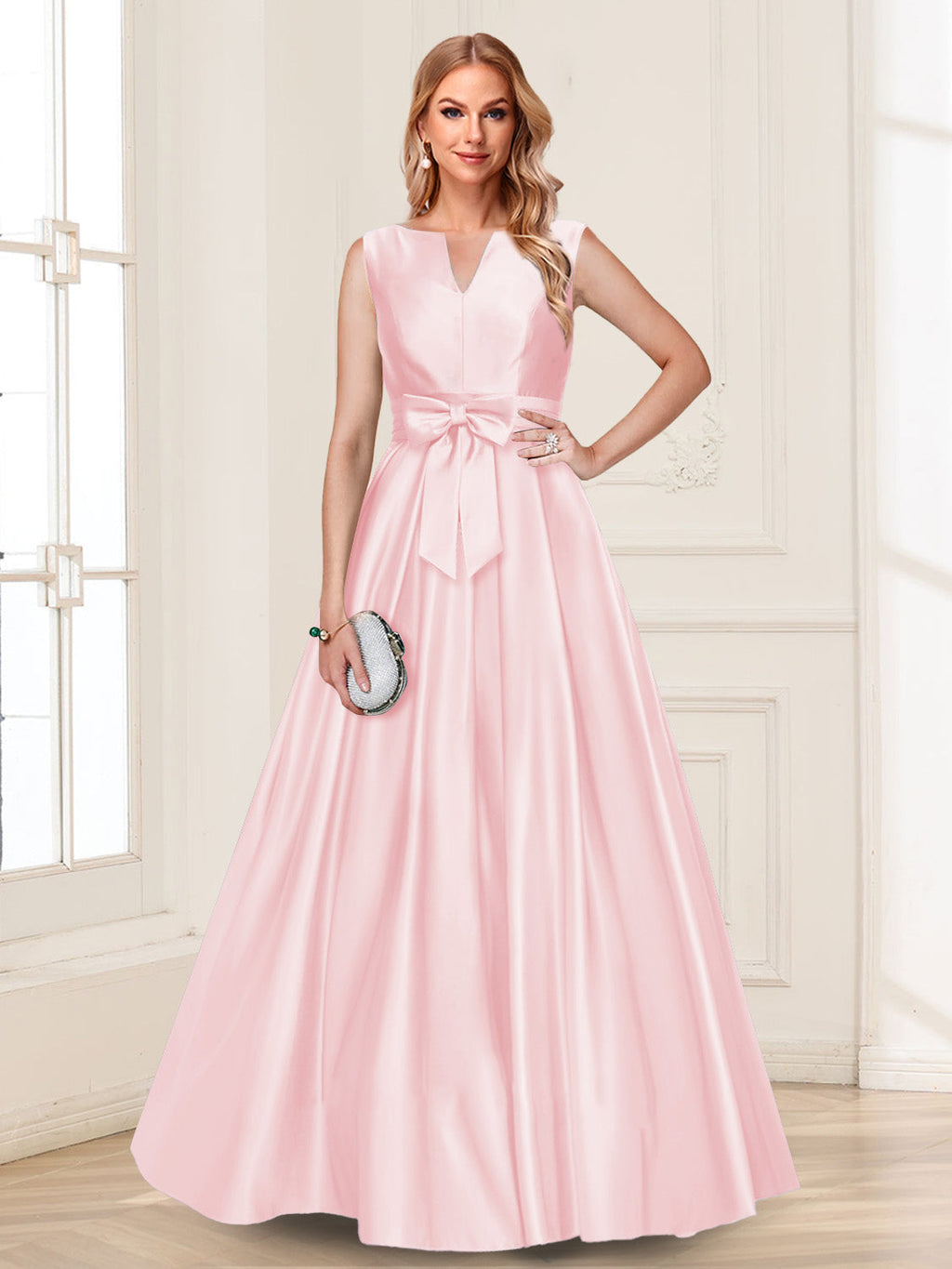 Gina Mae Pearl Pink back view mother of the bride dress