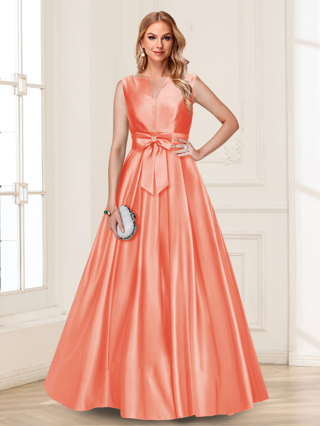 Gina Mae Coral back view mother of the bride dress